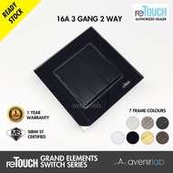 reTouch Grand Elements 3 Gang 2 Way 16A Designer Wall Switch SIRIM Approved [BLACK MODULE]