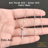 Kalung Salib Perak Asli Sterling Silver 925 Lapis Emas Putih Murni Ori Awet Bersurat Anti Karat Kalu