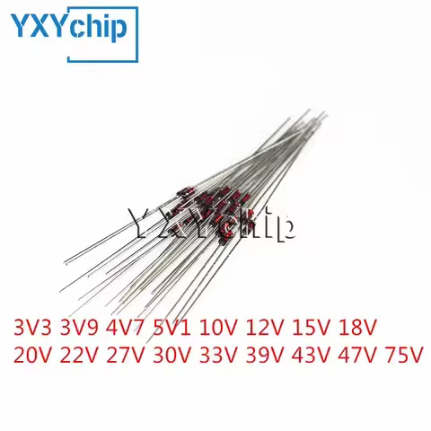 50pcs 1w Zener Diode Do-41 3V3 3V9 4V7 5V1 10V 12V 15V 18V 20V 22V 27V 30V 33V 39V 43V 47V 75V 1N473
