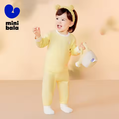 Mini Bala Kids Thermal Underwear Set Spring Baby Boys and Girls Warm Base Layer Soft and Comfortable