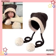 HUISHU Beanies Bear Hat, Bear Ear Wool Ear Protection Hat, Cute Crochet Thickened Warm Hat Winter