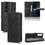 全城熱賣 - 適用於索尼 Xperia 1 V 蜂窩波點紋手機皮套（黑色）