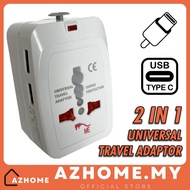 Worldwide Travel Socket Universal Travel Adapter 2.4A Type-C USB Port All in One Plug Adapter with Dual USB Charging