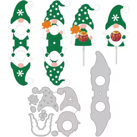 2Pcs St. Patrick's 3D Gnome Elf Pattern Cutting Dies Stencil Lollipop Stand Metal Embossing Cut Sten