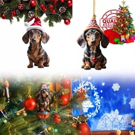 1/7 Acrylic Christmas Fun Sausage Dog Car Decoration Pendant W4p0