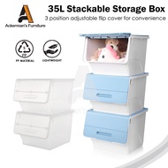 ACKERMAN 35L Stackable Plastic Storage Box with Lids Flip Front Opening Multipurpose Toy Organizer