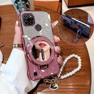 Case for Realme c21 C21Y C25Y Clear Four Corners Thickening Plated Silicone Phone Case mirror+bracel