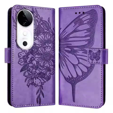Flip Leather Butterfly Cases For Vivo v50 Back Cover vivo V50 Lite 4G V50 5g Card Slots Phone case W