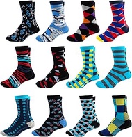 Men's Colorful Dress Socks - Fun Patterned Funky Crew Socks For Men - 12 Pack