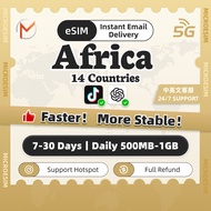 eSIM Africa 14 Counties 7-30Days | High Speed Daily500MB-1GB Unlimited Data | Incl Tanzania SIM Card