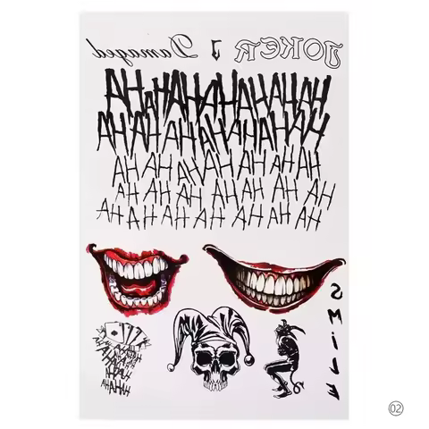 4 Styles Waterproof Temporary Tattoo Sticker Skull Joker Clown Pattern Tattoo Water Transfer Body Ar