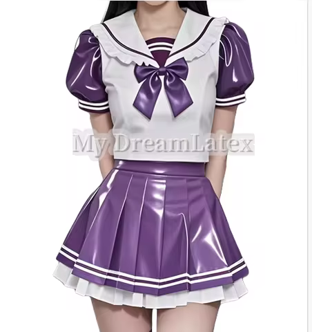 Latex Rubber Gummi Catsuit Fashion club purple&white Student uniforms dress Cosplay not stocking han