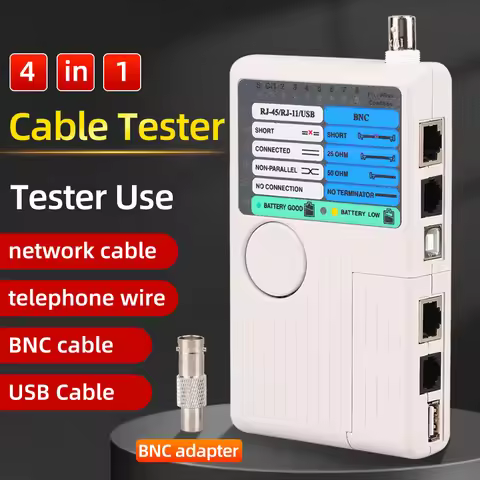 Professional Multi Function 4 In 1 Network Cable Tester RJ45/RJ11/USB/BNC LAN Cable Cat5 Cat6 Wire T