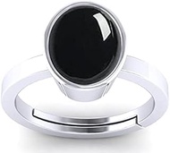 6.00 Ratti Black Sulemani Hakik Stone Ashtdhatu Silver Plated Adjustable Ring Original And Certified
