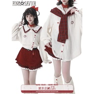 oversized shirt woman knitwear woman baggy Pink & White Plaid Short Coat - Autumn/Winter