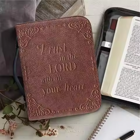 Women Classic Print Bible Bag Zipper Handle Handbags Bible PU Leather Cover Hymns Bible Case Carryin