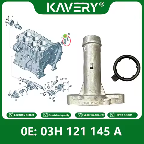 KAVERY For 03H121145A 03H121144A Aluminium Engine Coolant Flange Pipe Fit Audi Q7 VW CC Passat Phaet