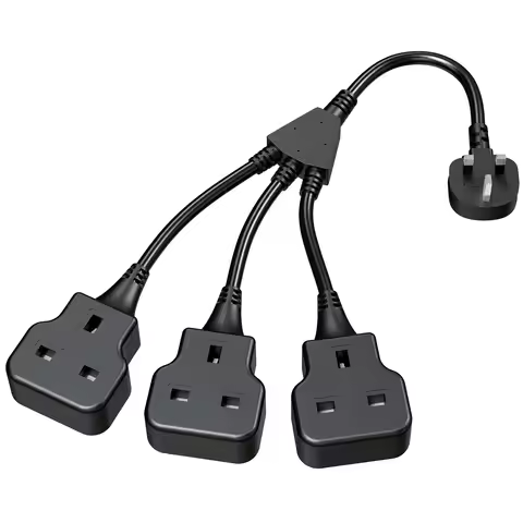 UK Male Plug to Female Socket Power Extension Cable, 1 to 3 UK Socket Expander, 13A 250V Black and W