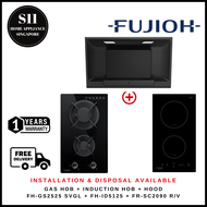FUJIOH FH-GS2525 SVGL DOMINO GAS HOB 2 BURNERS + FH-ID5125 DOMINO INDUCTION HOB + FR-SC2090 R/V 900MM INCLINED DESIGN COOKER HOOD - 1 YEAR WARRANTY! FREE TIGER RICE COOKER*