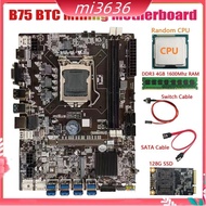 B75 BTC Mining Motherboard+Random CPU+DDR3 4GB 1600Mhz RAM+128G SSD+SATA Cable+Switch Cable LGA1155 8XPCIE to USB Board
