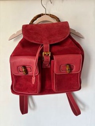 Gucci backpack bamboo 古董 竹節手柄 皮革背包 猄皮背囊 背包