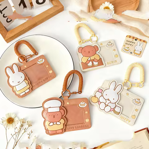 Kawaii Cartoon Miffy Rabbit Boris Card Cover Creative Peripheral Elastic Rope Bus Card Protective Ca
