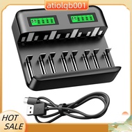 Smart LCD 8 Bay Battery Charger for AA for AAA C D Ni- Rechargeable Batteries 2A USB Input with USB-