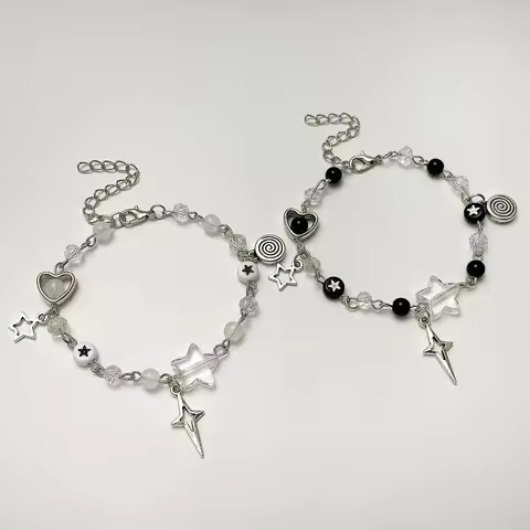 Y2K Bracelets Handmade No. 8 Ball Star Beaded Dice Bracelet Coquettish Alloy Hollow Five-Pointed Sta
