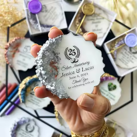 10 pcs Silver Wedding anniversary favors, Emerald anniversary gift, Souvenir keepsake for 1st, 50th 