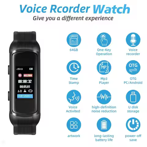 Vandlion V50 Watch Voice Recorder 0.96" TFT Color Screen MP3 Music Playback WAV 3072kbps HiFi Dictap