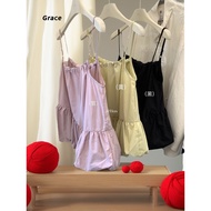 [Grace] Ready Stock 2025 New Summer Sling Top - Slimming Vest with Lotus Leaf Lace Design GR2881