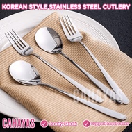 [Korean Design][M'sia Stock] Premium Quality Korean Style Stainless Steel Spoon Fork Sudu Garfu Cutl