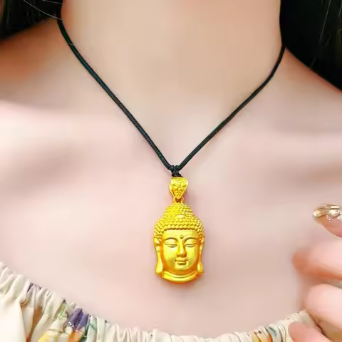 Peaceful Buddha Head Pendant Women 24k Gold, AU999- Buddha Peaceful Head, 24k Gold Warm, Men and Wom