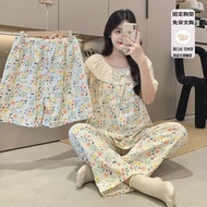 lovito set wear baju satu set Manis gaya pastoral dengan baju tidur bantal dada wanita musim panas a