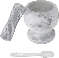 Geesatis Marble Mortar and Pestle, Heavy Duty Granite Bowl Grinder Stone Handmade for Crushing Garlic, Spices and Herbs（ with Brush and Spoon)