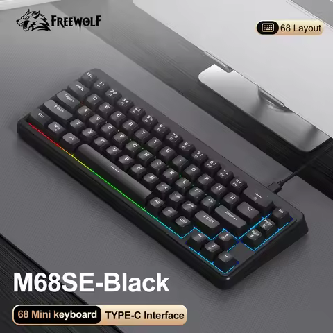 FREEWOLF M68 SE Mini Gaming Keyboard Wired RGB Dazzling lights 67 Keys 60% Portable Keyboard for Off