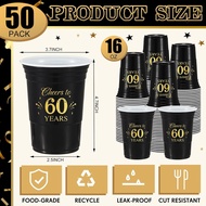 50 Pack 30th 40th 50th 60th 70th 80th Birthday Cups 16 oz Disposable Plastic Cups Gold and Black Par
