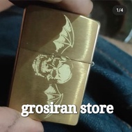 zippo original gold Skull bat custom logo nama grafir laser kado korek