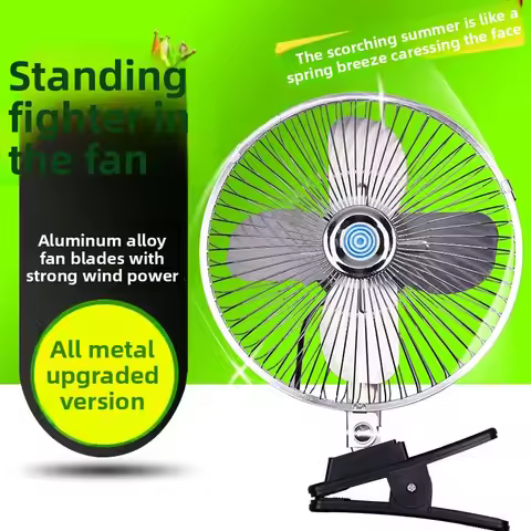 4-Blade Metal Car Fan 8/10 Inch, 12V/24V Oscillating for Car & Truck