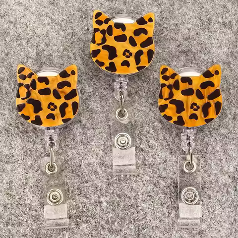 Leopard Print Cat Style Badge Reel Nurse Workers Enfermera ID Holder Girl Boy Retractable Name Card 