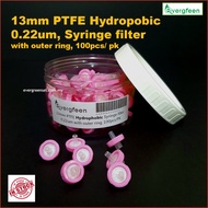 ( LOCAL READY STOCK ) Syringe Filter, 13mm, Hydrophobic/ Hydrophilic PTFE 0.22µm, non-sterile, 100/p