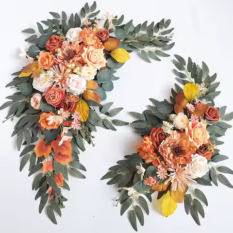 Yannew Burnt Orange Rustic Wedding Arch Flowers White Swag Drape Kit for Wedding Ceremony Reception