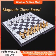 New Magnetic Chess Board Medieval Chess Set Foldable 32 Gold Silver Chess Game