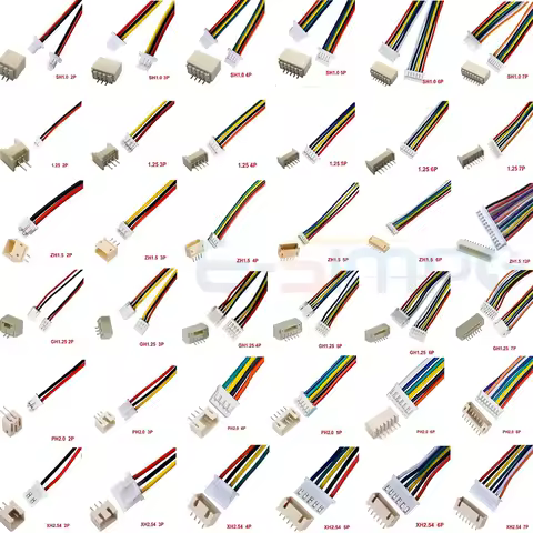 10Set SH1.0 JST1.25 ZH1.5 PH2.0 XH2.54 JST Connector Female Housing 10/20/30cm Wire Cable+Male Pin 2