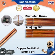 Earthing | Copper Rod 12mm (153cm / 5ft) – Rod Bumi Elektrik Tembaga Tulen | Earthing Rod Wiring Saf