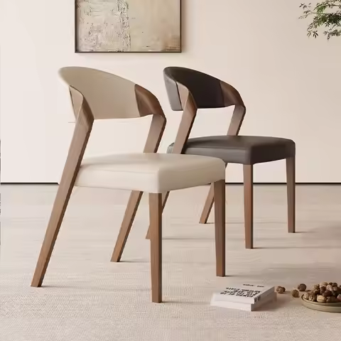 Minimalist Wabi-Sabi Leather Dining Chairs Modern Cafe Chair with Wood Frame Dining Room Kitchen Din
