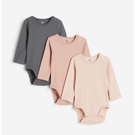 SG Ready Stock H&M -3-pack ribbed bodysuits - Orange Dusty Light