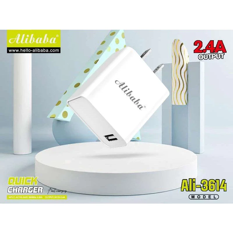 Ali-3614 Alibaba USB Adapter Fast Charger 2.4A Output Travel Charger for Smartphones