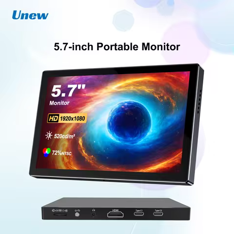 Unew 5.7 inch 1920x1080 IPS Portable Monitor - Type-C/HDMI, Fit for PC Computer Case Mini Display La