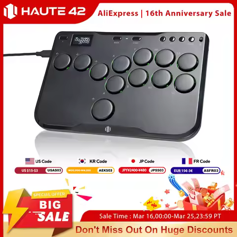 Haute42 Arcade Joystick Mini Hitbox Leverless Arcade Controller For PC/PS4/PS5/Switch Leverless Arca